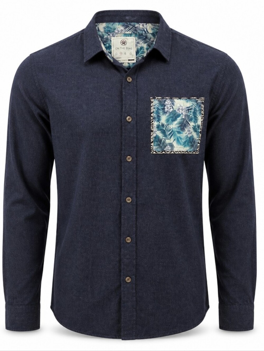 On The Byas Navy Button-Down Shirt with Tropical Patch Pocket  Med
